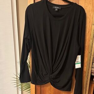 Karen Kane Black Long-Sleeve Twist-Knot Front Top- Large NWT
